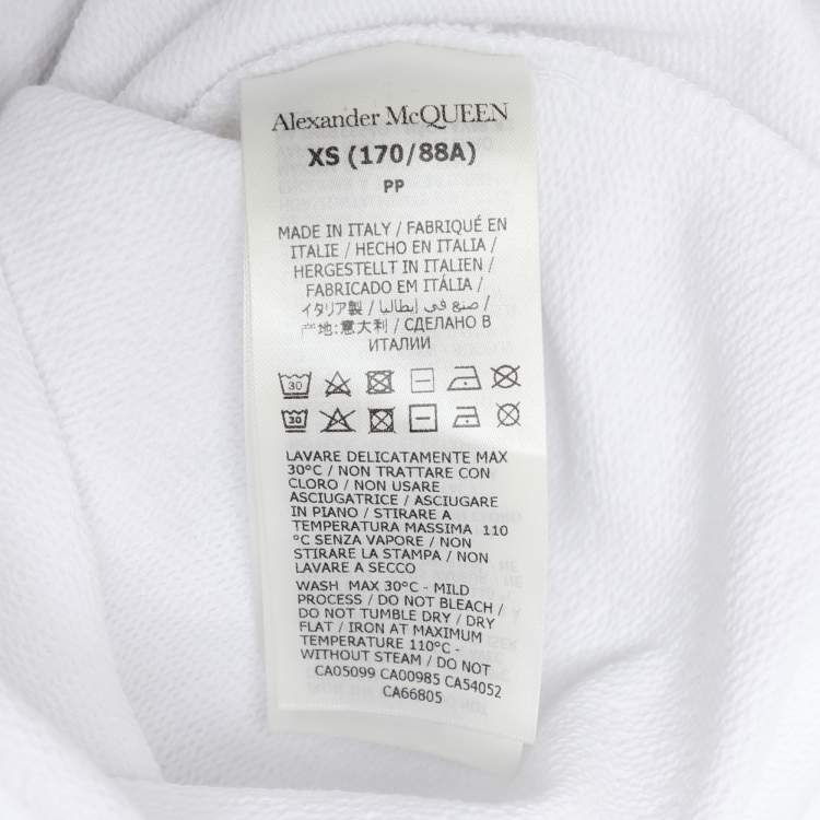 Pre Owned Alexander McQueen White Cotton Knit Logo Print Short Sleeve Hoodie XS