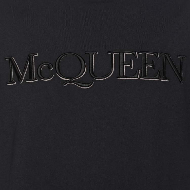 Pre Owned Alexander McQueen Navy Blue Jersey Logo Crew Neck T-Shirt S