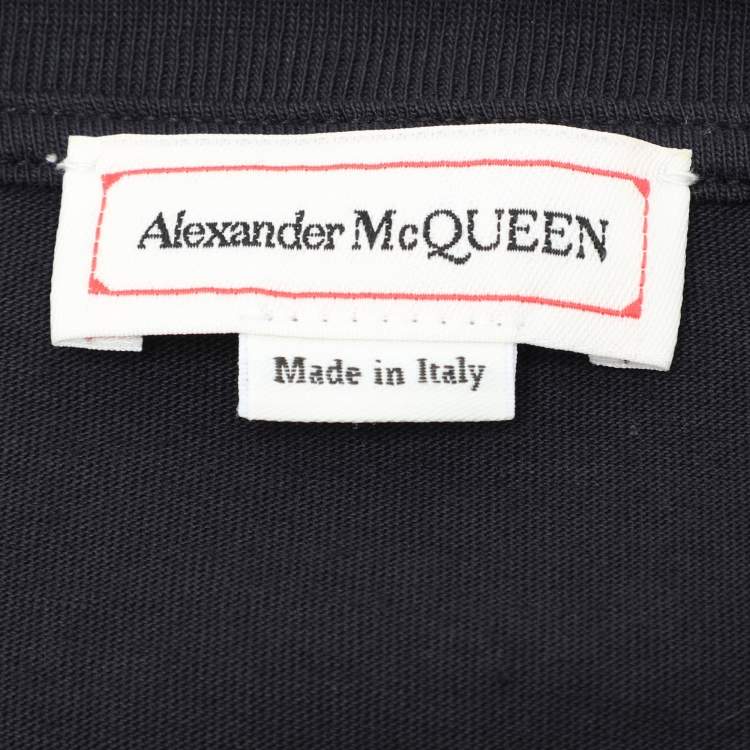 Pre Owned Alexander McQueen Navy Blue Jersey Logo Crew Neck T-Shirt S