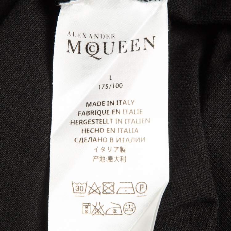 Pre Owned Alexander McQueen Black Cotton Pique Harness Detail Polo T-Shirt L