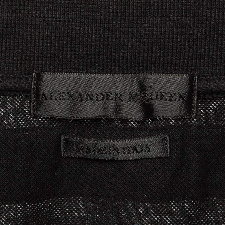 Pre Owned Alexander McQueen Black Cotton Pique Harness Detail Polo T-Shirt L