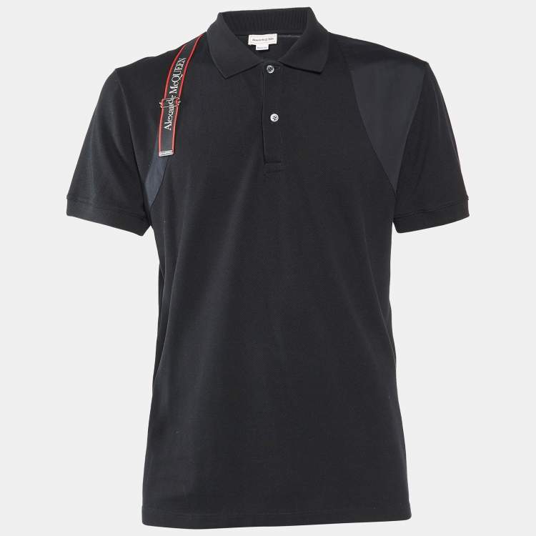Pre Owned Alexander McQueen Black Cotton Logo Harness Strap Polo T-Shirt L