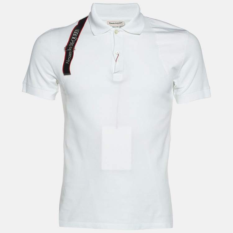 Pre Owned Alexander McQueen White Cotton Logo Harness Detail Polo T-Shirt S