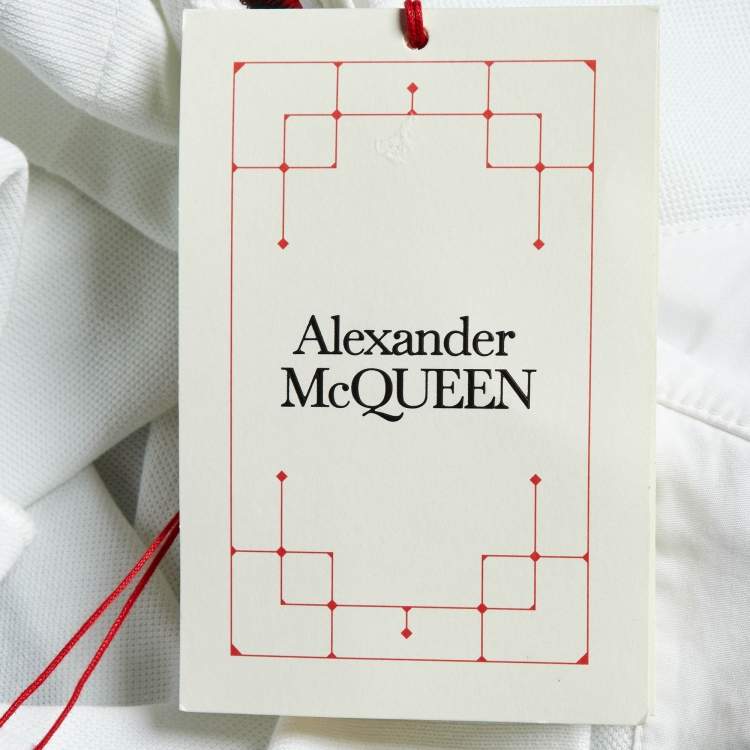 Pre Owned Alexander McQueen White Cotton Logo Harness Detail Polo T-Shirt S