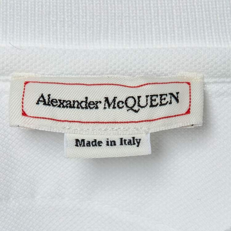 Pre Owned Alexander McQueen White Cotton Logo Harness Detail Polo T-Shirt S