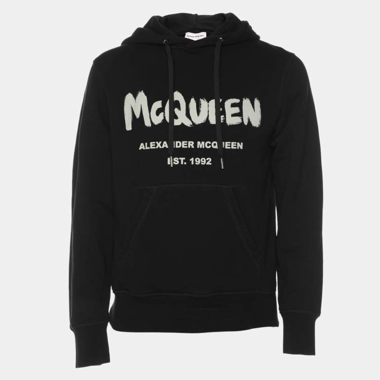 Pre Owned Alexander McQueen Black Jersey Logo Print Hoodie Sweatshirt S