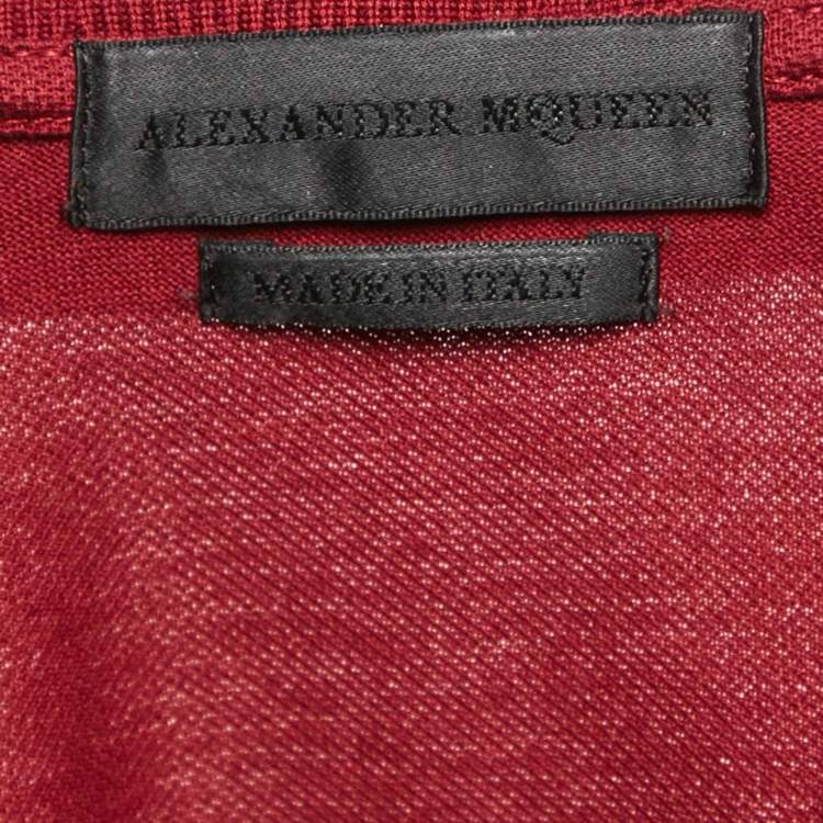 Pre Owned Alexander McQueen Burgundy Cotton Pique Polo T-Shirt M