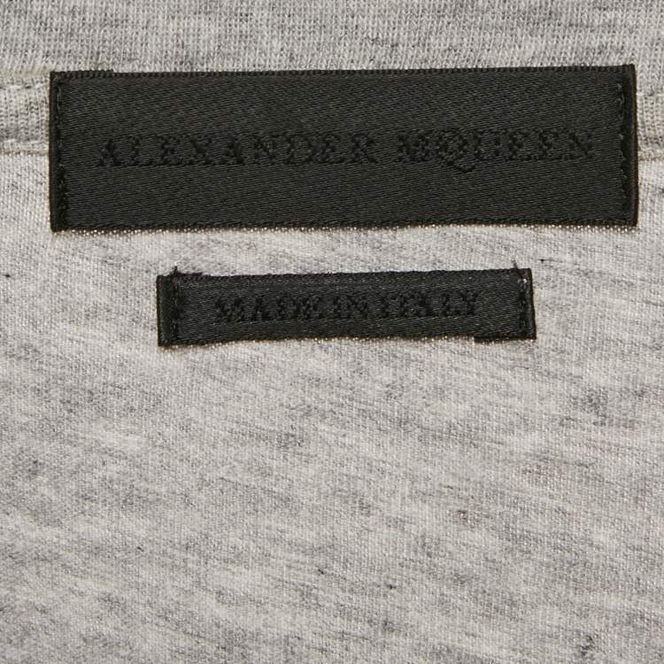 Pre Owned Alexander McQueen Grey Ribcage Wave Print Cotton T-Shirt M