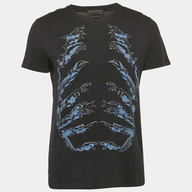 Pre Owned Alexander McQueen Black Ribcage Wave Print Cotton T-Shirt M