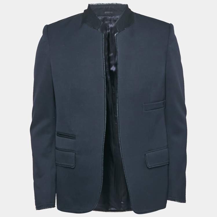 Pre Owned Alexander McQueen Navy Blue Raw Edge Detail Open Front Blazer M
