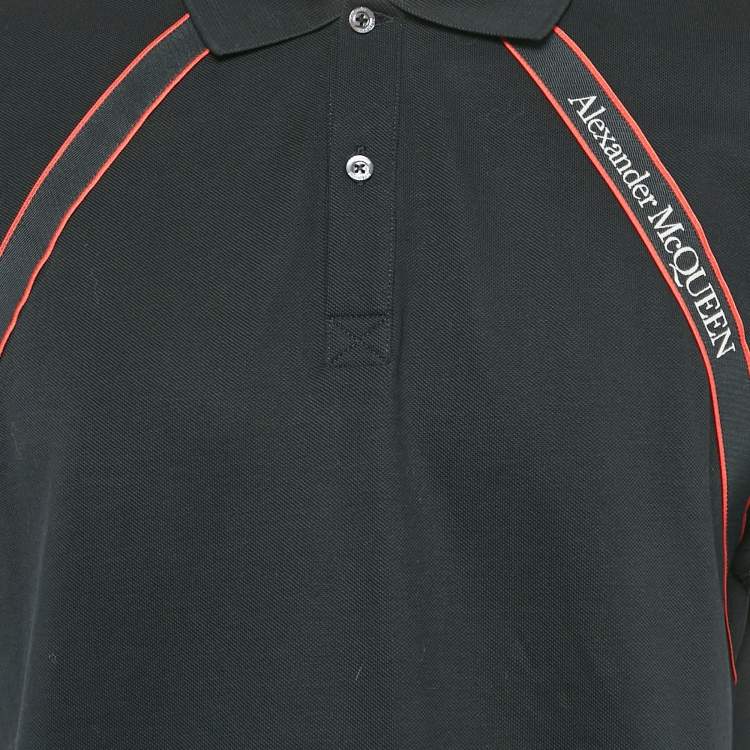Pre Owned Alexander McQueen Black Logo Tape Cotton Pique Polo T-Shirt L