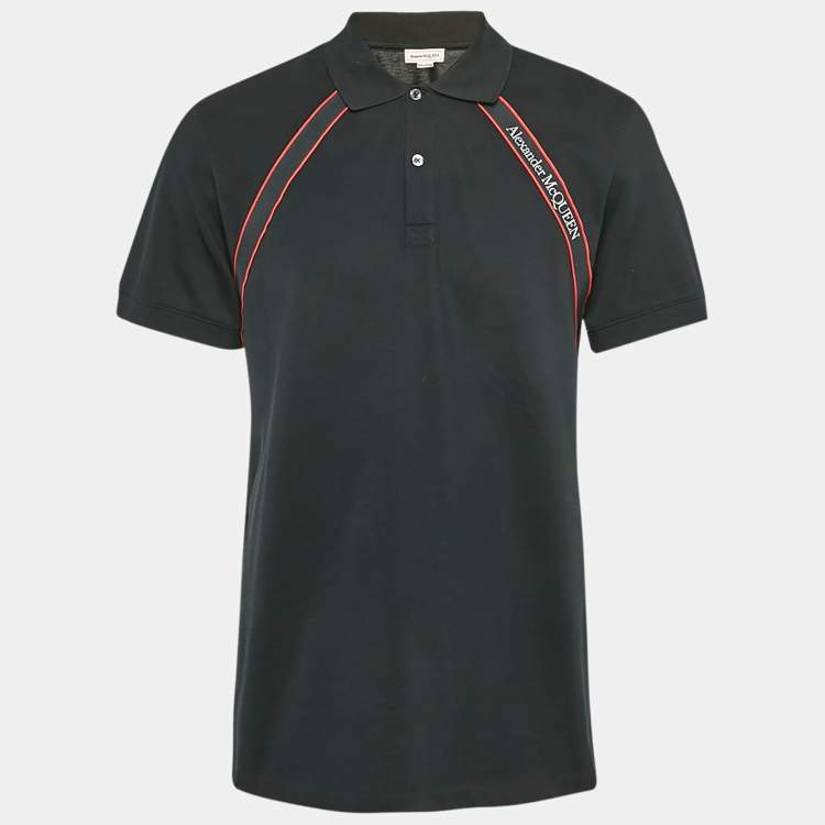 Pre Owned Alexander McQueen Black Logo Tape Cotton Pique Polo T-Shirt L