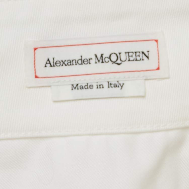 Pre Owned Alexander McQueen White Cotton Gabardine Wide-Leg Pants L