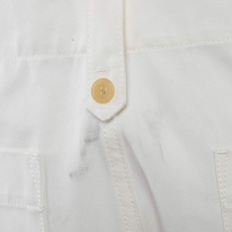 Pre Owned Alexander McQueen White Cotton Gabardine Wide-Leg Pants L