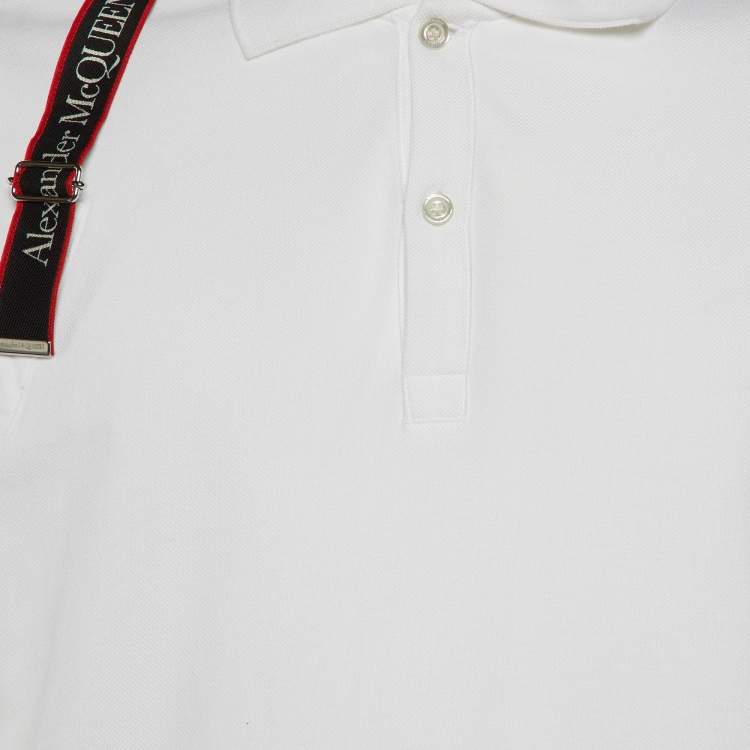Pre Owned Alexander McQueen White Logo Harness Cotton Pique Polo T-Shirt XXL