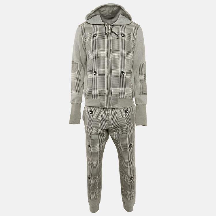 Pre Owned Alexander McQueen Grey Cotton Knit and Cotton Blend Hoodie and Pants Set L