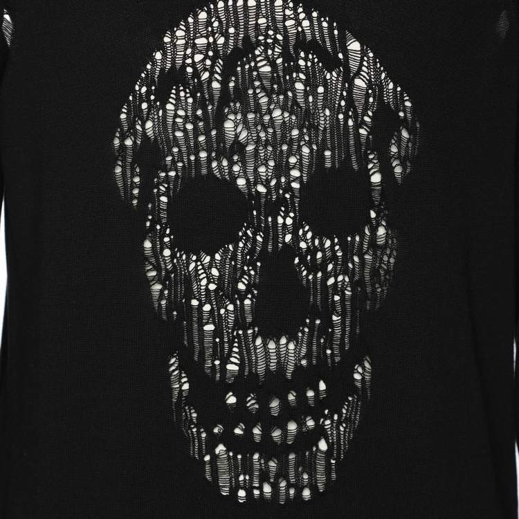 Pre Owned Alexander McQueen Black Distressed Skull Jumper L