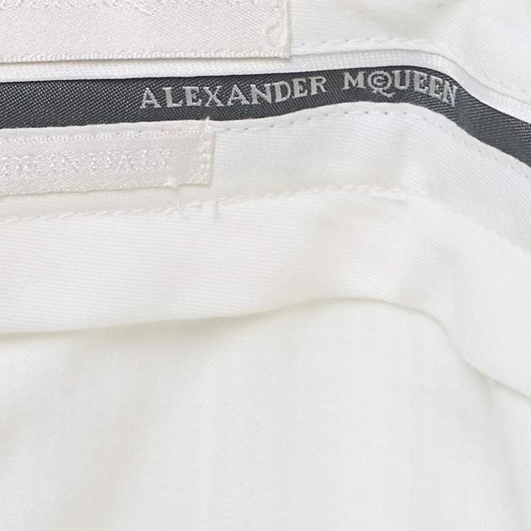 Pre Owned Alexander McQueen White Cotton Regular Fit Trousers M