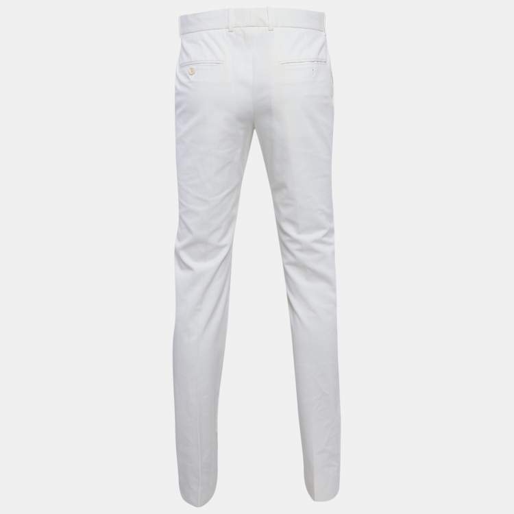 Pre Owned Alexander McQueen White Cotton Regular Fit Trousers M