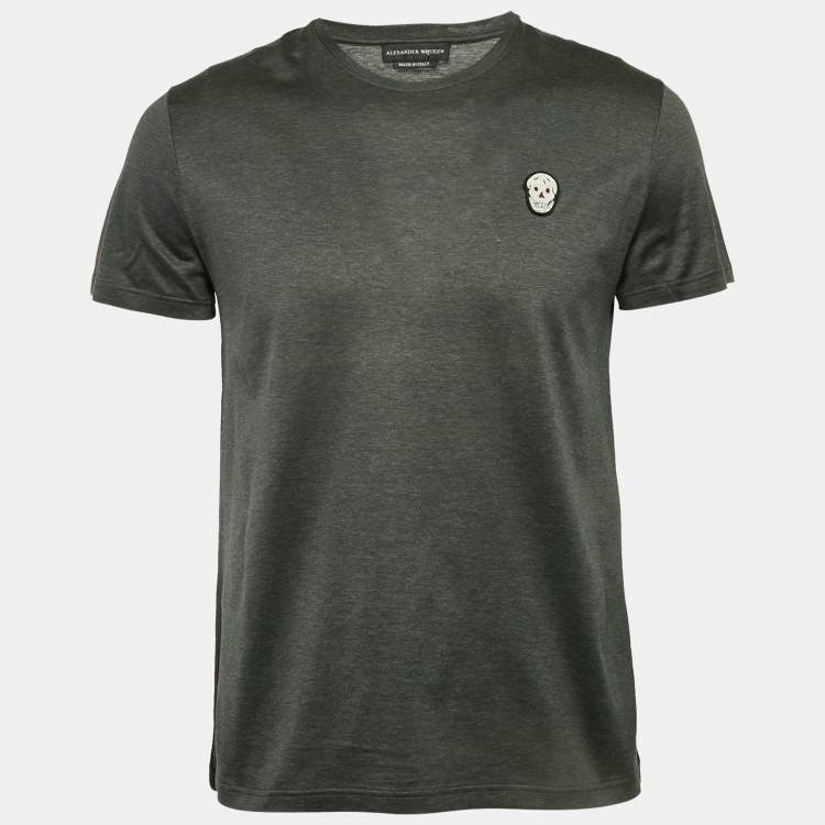 Pre Owned Alexander McQueen Grey Skull Applique Jersey T-Shirt M