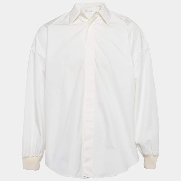Pre Owned Alexander McQueen White Poplin Ribbed Cuff Oversized Shirt M