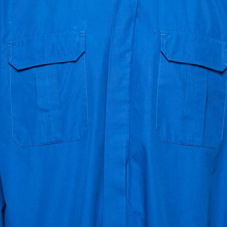 Pre Owned Alexander McQueen Blue Cotton Ribbed Cuff Shirt XL