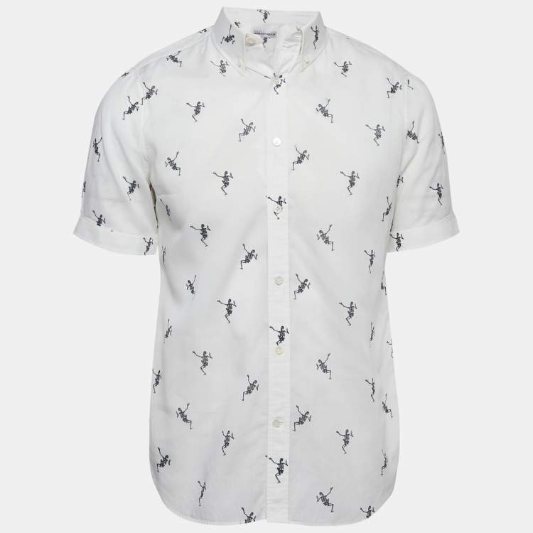 Pre Owned Alexander McQueen White Dancing Skeleton Print Cotton Button Down Shirt L