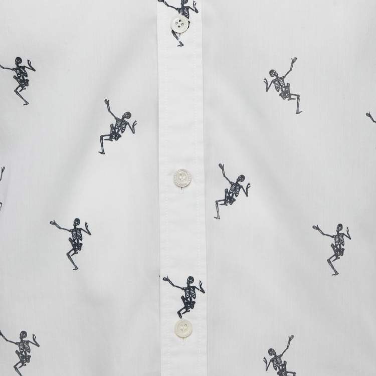 Pre Owned Alexander McQueen White Dancing Skeleton Print Cotton Button Down Shirt L