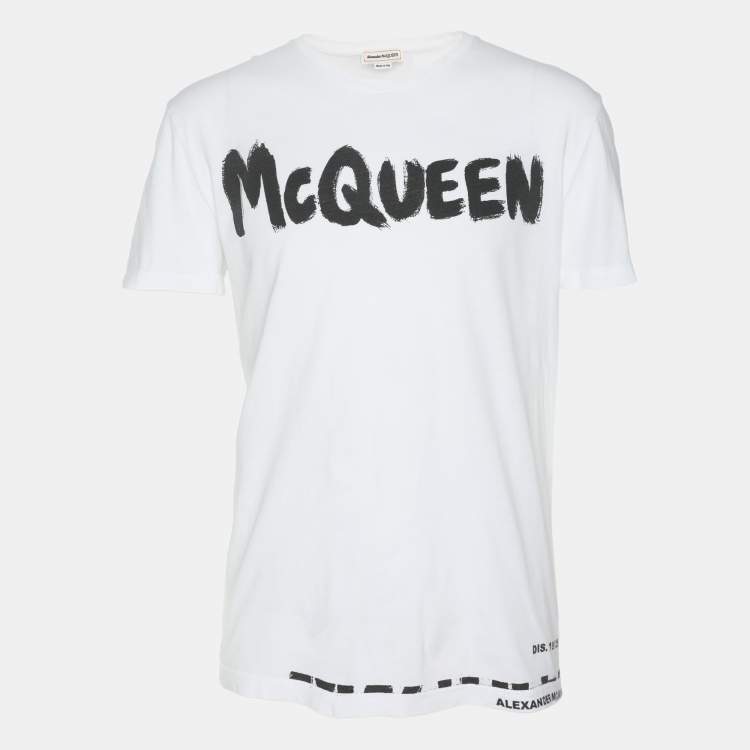 Pre Owned Alexander McQueen White Cotton Graffiti Logo T-Shirt M