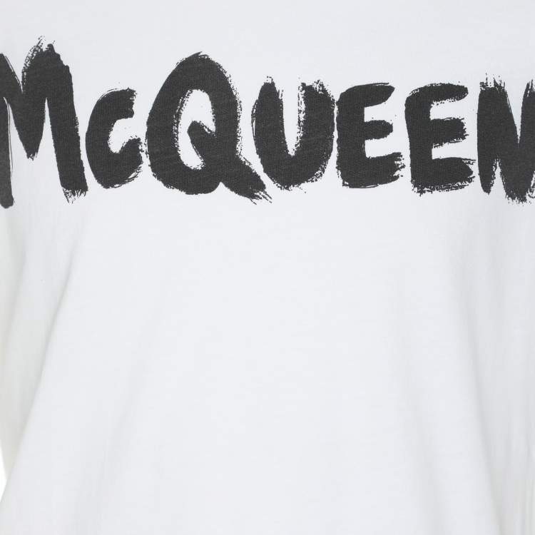 Pre Owned Alexander McQueen White Cotton Graffiti Logo T-Shirt M