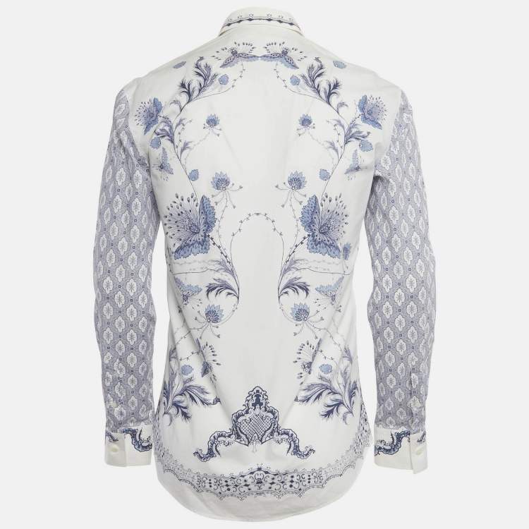 Pre Owned Alexander McQueen White/Blue Printed Cotton Shirt M