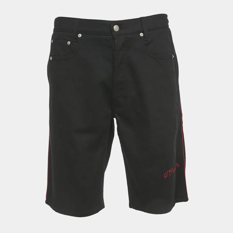 Pre Owned Alexander McQueen Black Logo Embroidered Denim Shorts L Waist 33"