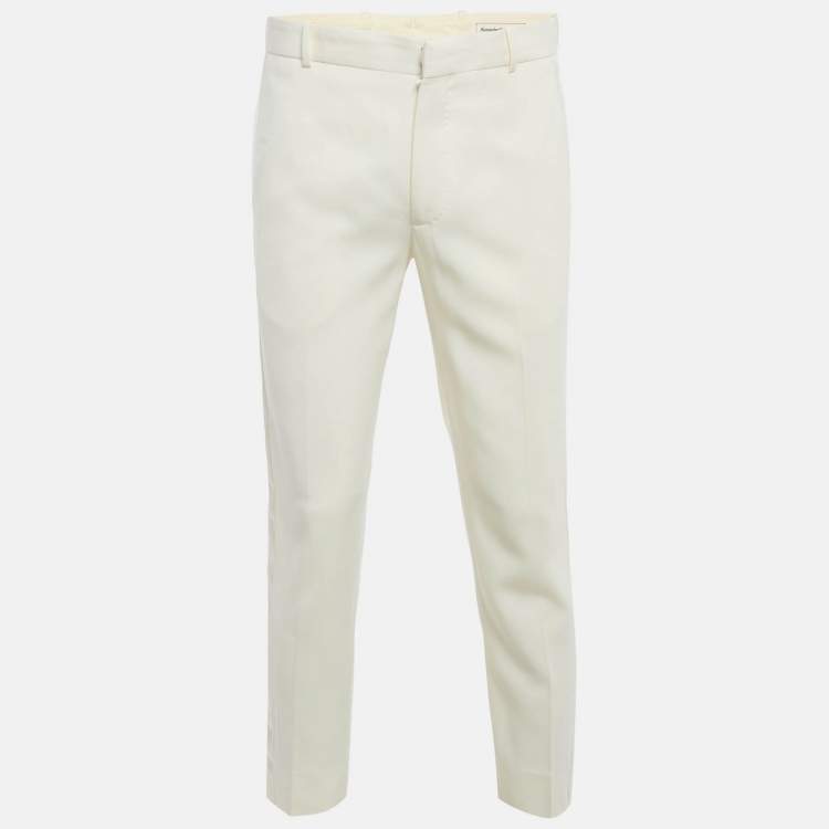 Pre Owned Alexander McQueen Cream Cotton Satin Side Trim Trousers M