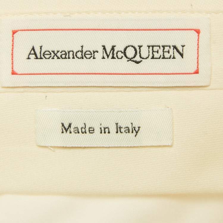 Pre Owned Alexander McQueen Cream Cotton Satin Side Trim Trousers M