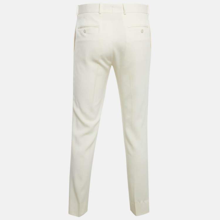 Pre Owned Alexander McQueen Cream Cotton Satin Side Trim Trousers M