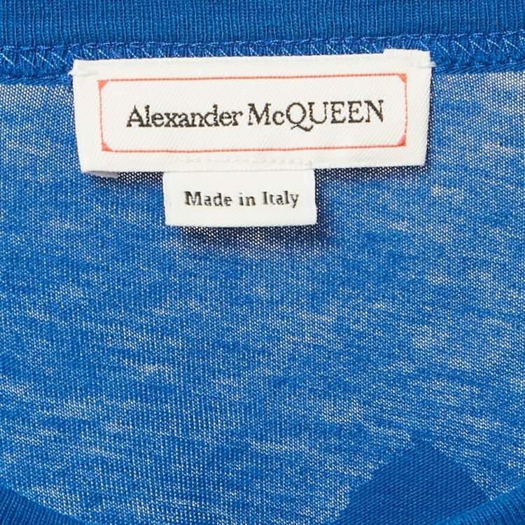 Pre Owned Alexander McQueen Blue Logo Print Cotton T-Shirt M