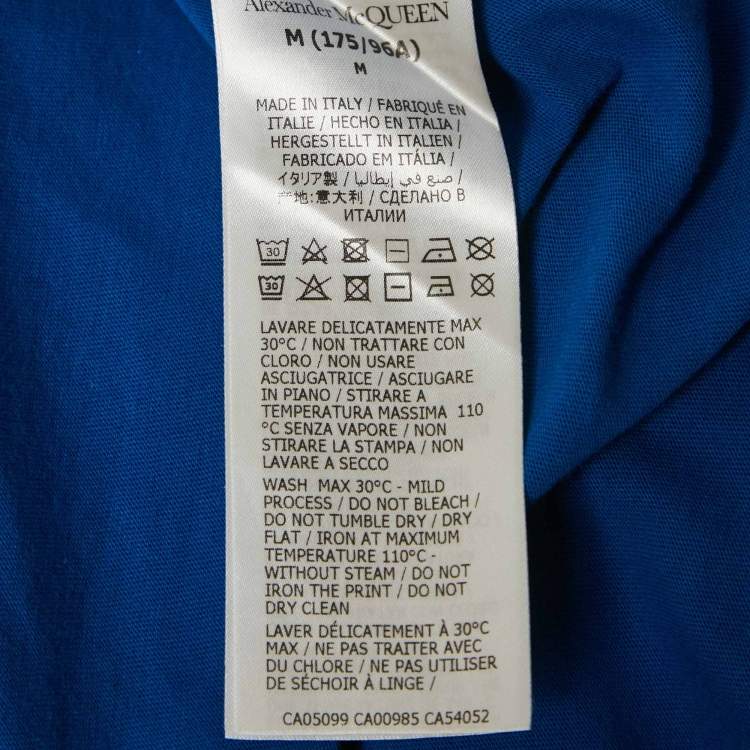 Pre Owned Alexander McQueen Blue Logo Print Cotton T-Shirt M