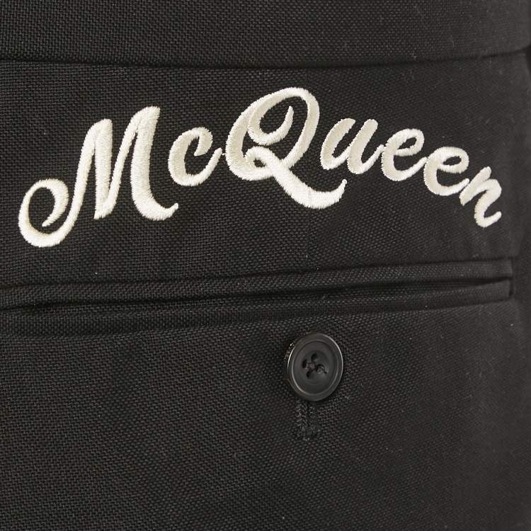 Pre Owned Alexander McQueen Black Logo Embroidered Cotton Trousers XL