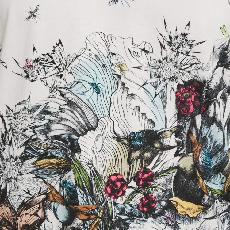 Pre Owned Alexander McQueen White Floral Print Jersey T-Shirt XS