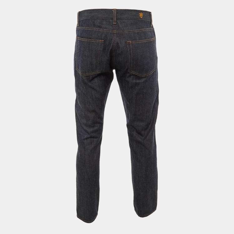 Pre Owned Alexander McQueen Dark Blue Skull Patch Denim Jeans L Waist 32"