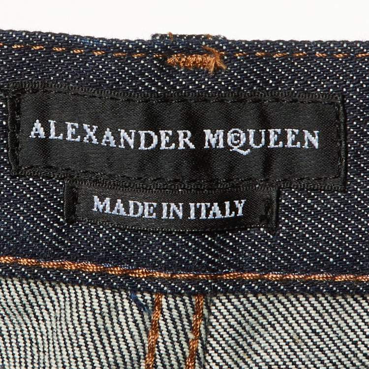 Pre Owned Alexander McQueen Dark Blue Skull Patch Denim Jeans L Waist 32"