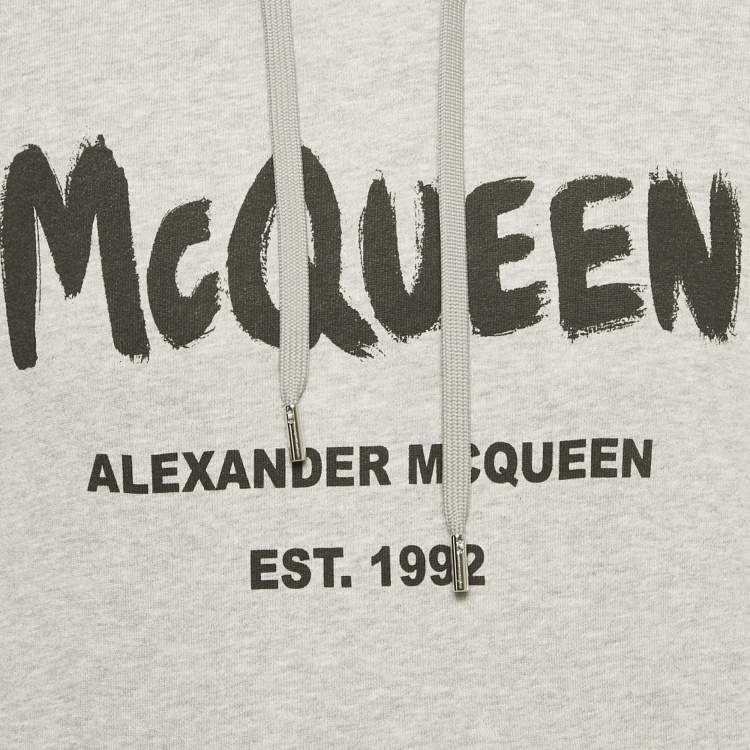 Pre Owned Alexander McQueen Grey Graffiti Logo Print Cotton Joggers Set M