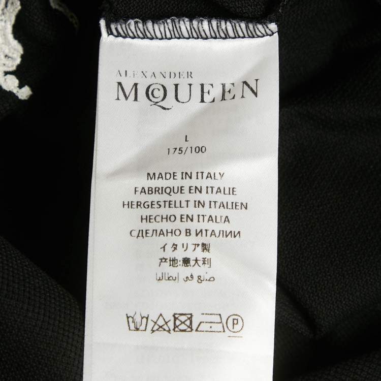 Pre Owned Alexander McQueen Black Cotton Pique Embroidered Polo T-Shirt L