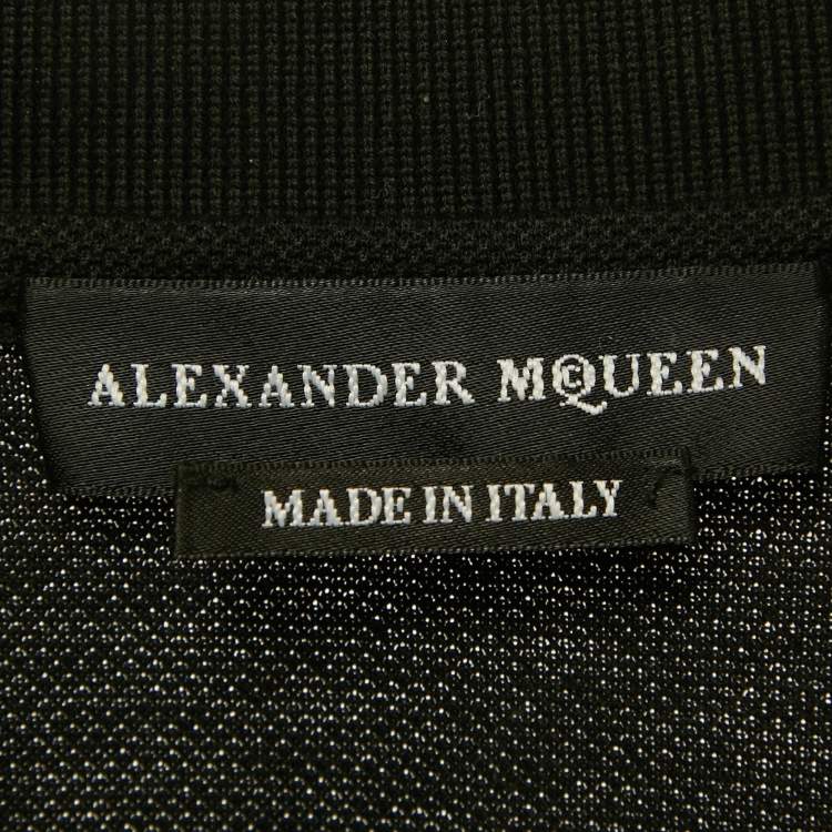 Pre Owned Alexander McQueen Black Cotton Pique Embroidered Polo T-Shirt L