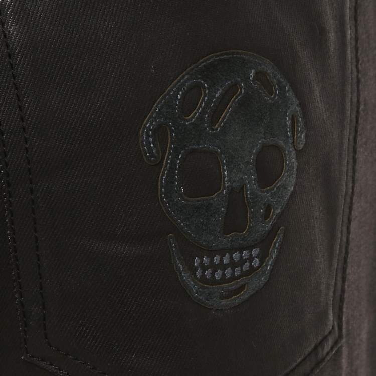 Pre Owned بنطلون جينز أليكسندر ماكوين مطلي باللون الأسود مقاس كبير/خصر 35"