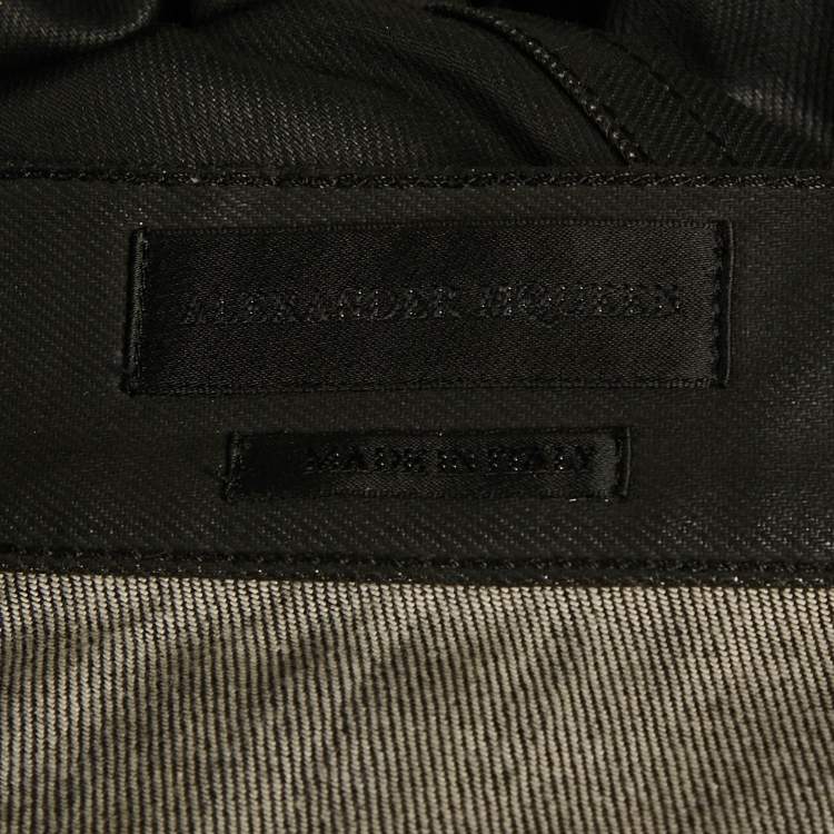 Pre Owned بنطلون جينز أليكسندر ماكوين مطلي باللون الأسود مقاس كبير/خصر 35"