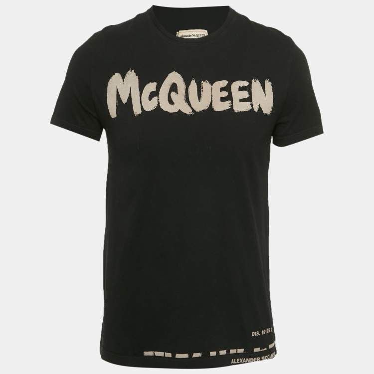 Pre Owned Alexander McQueen  Black Graffiti Logo Printed Cotton T-Shirt S