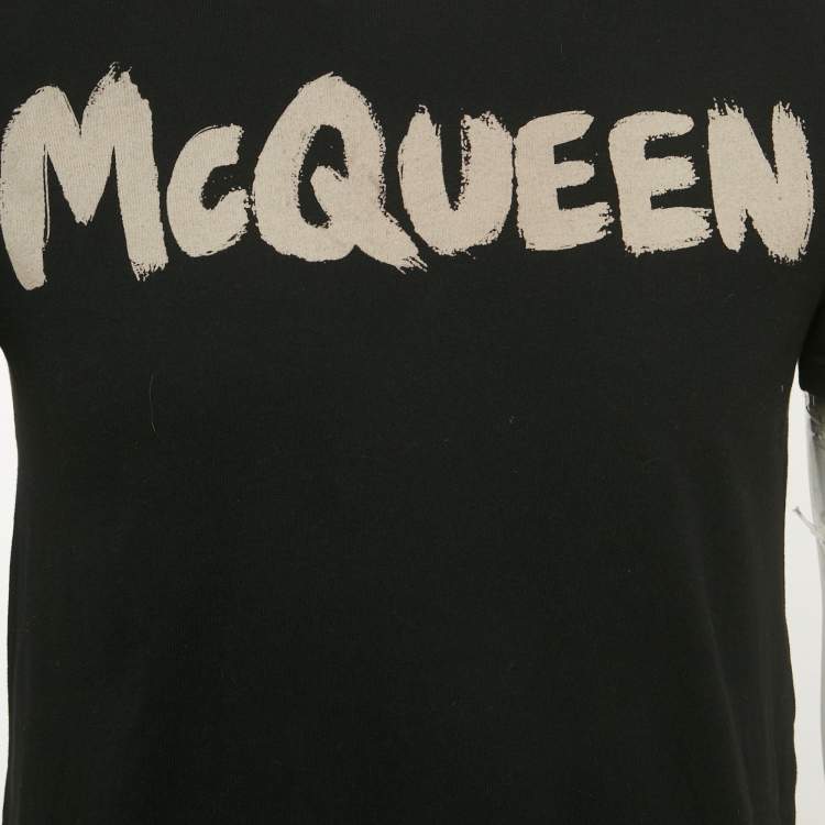 Pre Owned Alexander McQueen  Black Graffiti Logo Printed Cotton T-Shirt S