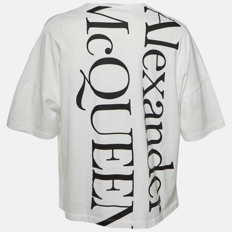 Pre Owned Alexander McQueen White Logo Print Cotton Oversized T-Shirt M