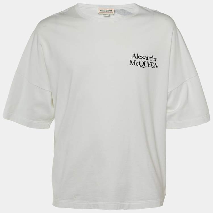 Pre Owned Alexander McQueen White Logo Print Cotton Oversized T-Shirt M